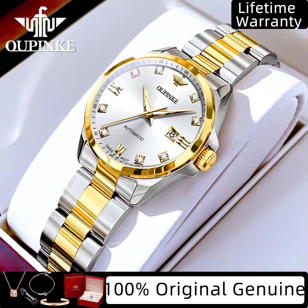 OUPINKE Swiss Automatic Mechanical Wristwatch for Woman Real Diamond Women's Watches High-Grade Luxury Ladies Watches Sets 3199