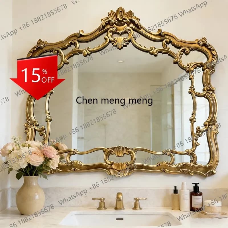 R134 French retro bathroom mirror American carved bedroom makeup mirror living room entrance fireplace decorative mirror