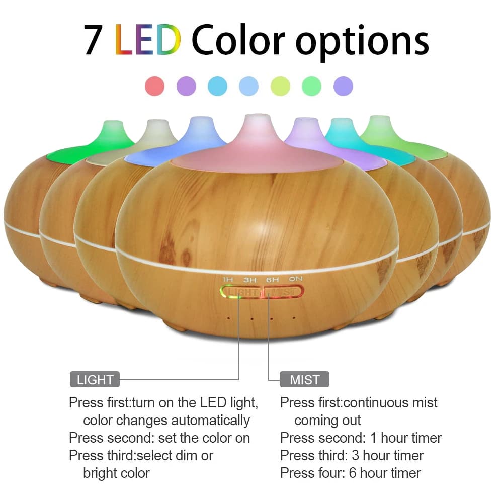 Diffusore di Oli Essenziali da 550ml con Telecomando, 7 Luci LED Colorate, Ultra Silenzioso per Camera da Letto, Ufficio, Yoga, Casa