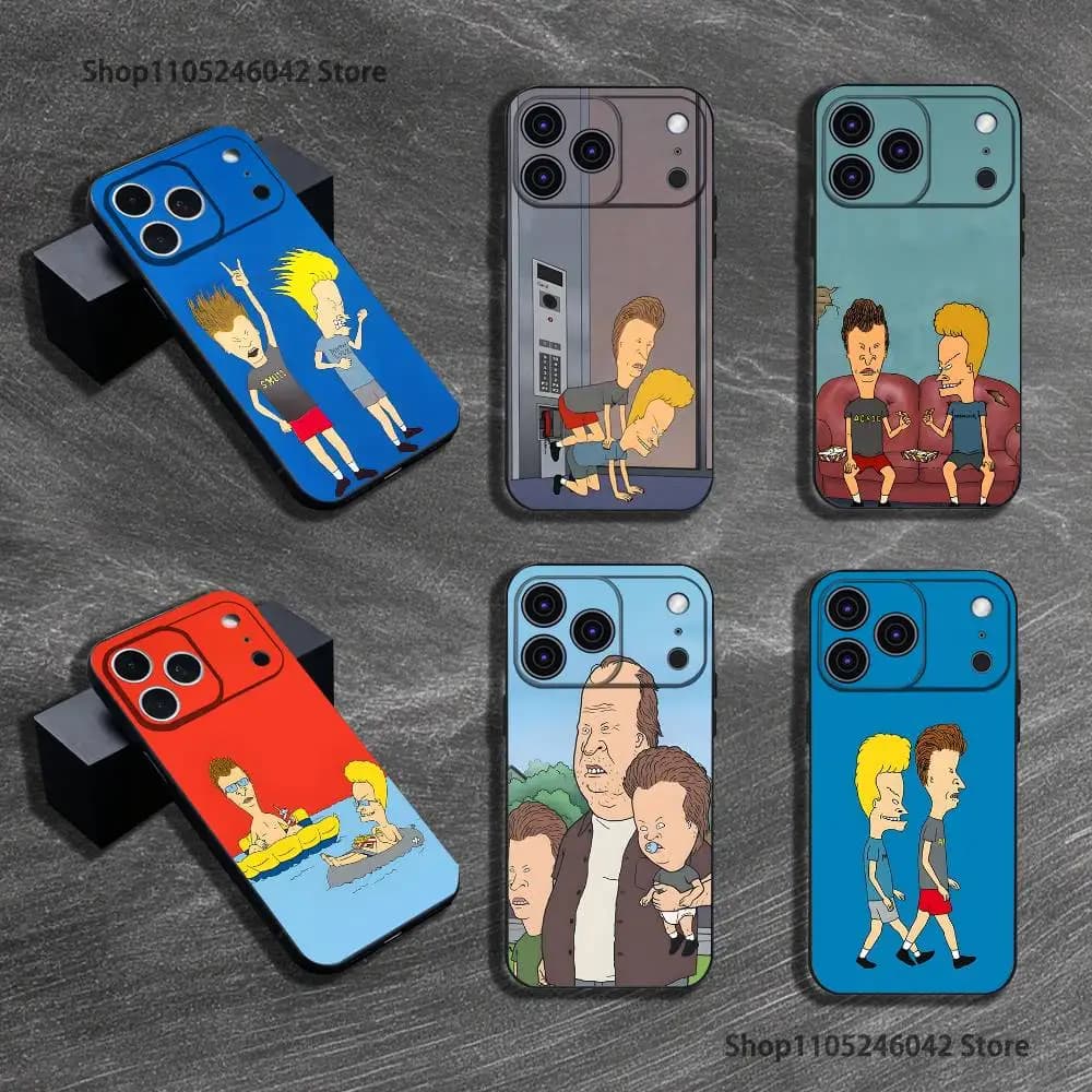 Custodia per telefono resistente all'usura B-Beavis e Butthead per iPhone 17,16,15,14,13,12,11,Pro,XS,Max,XR,Plus,E,SE4,Mini Cover morbida nera