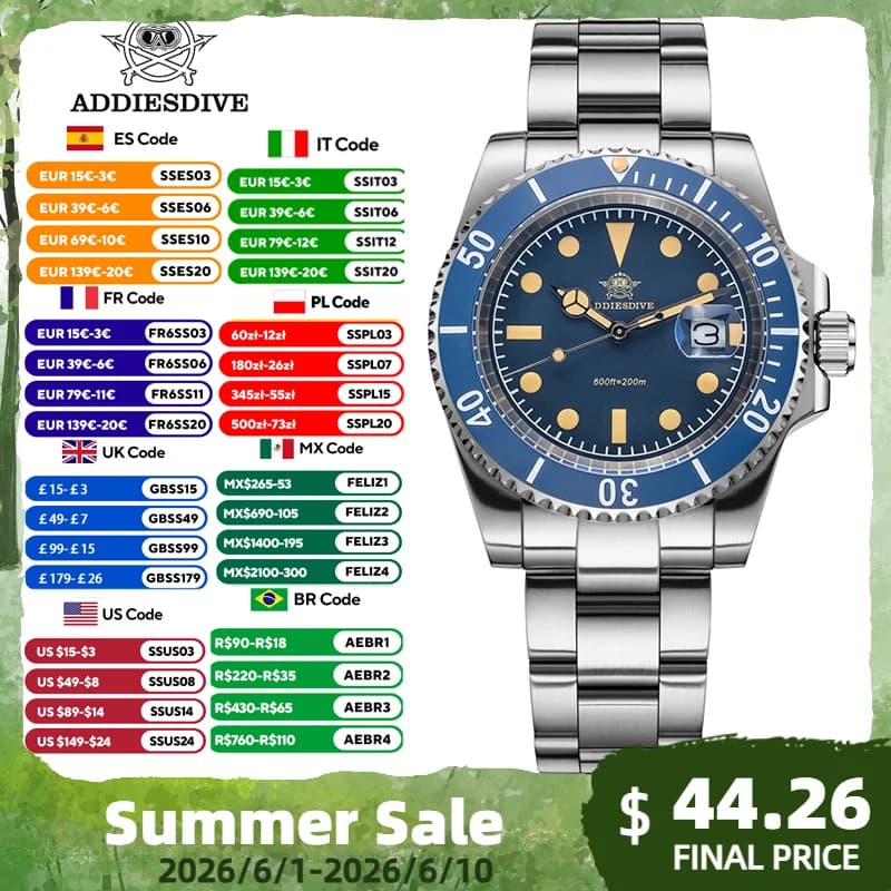 ADDIESDIVE Orologio al quarzo con calendario da uomo Orologi da polso con lunetta in ceramica luminosa in acciaio inossidabile Orologi analogici da immersione impermeabili da 200 m