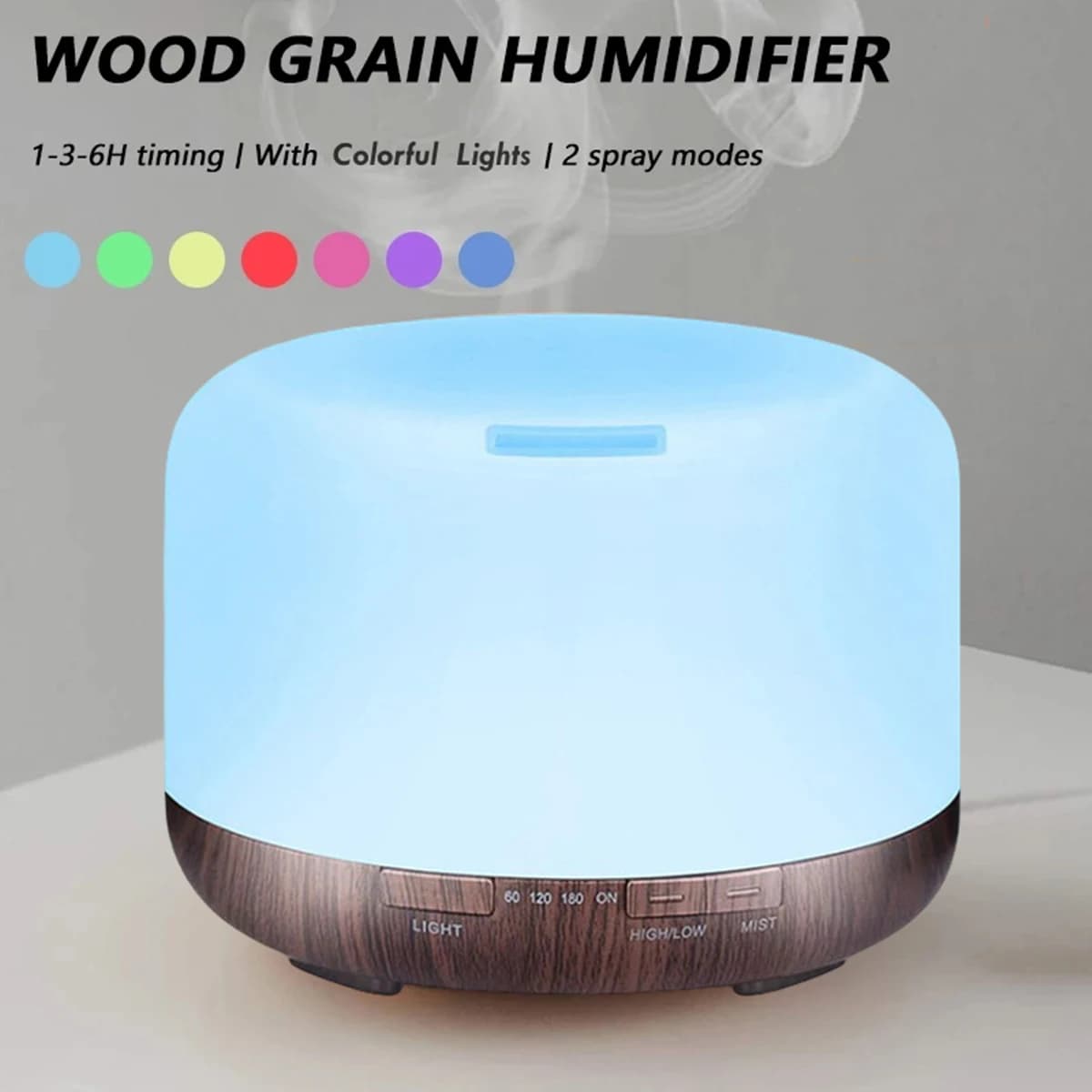 Diffusore di Aromi Effetto Legno, Umidificatore d'Aria per Oli Essenziali con Luci Notturne Colorate, Umidificatore USB Mini