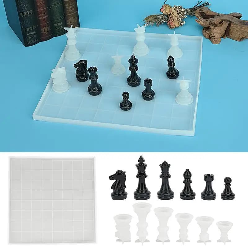 Stampo per Set di Scacchi Fai-da-Te; Kit di Pezzi Internazionali in Silicone per Resina Epossidica 3D Cristallina