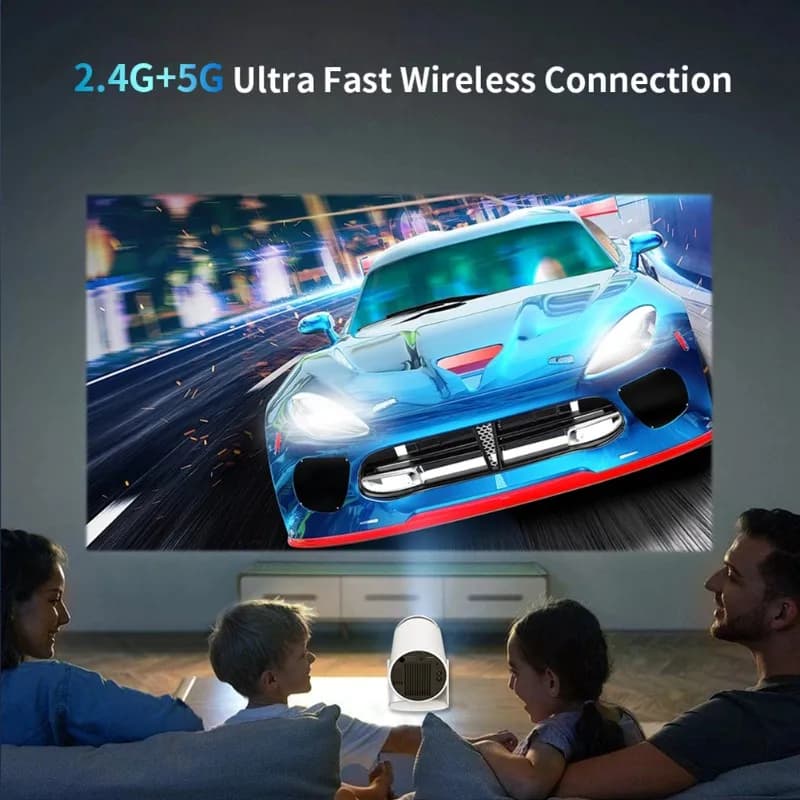 COMPLETO portatile per mini proiettore, 4K Ultra HD per proiettore intelligente con 180 ° Spina americana con schermo girevole e wireless
