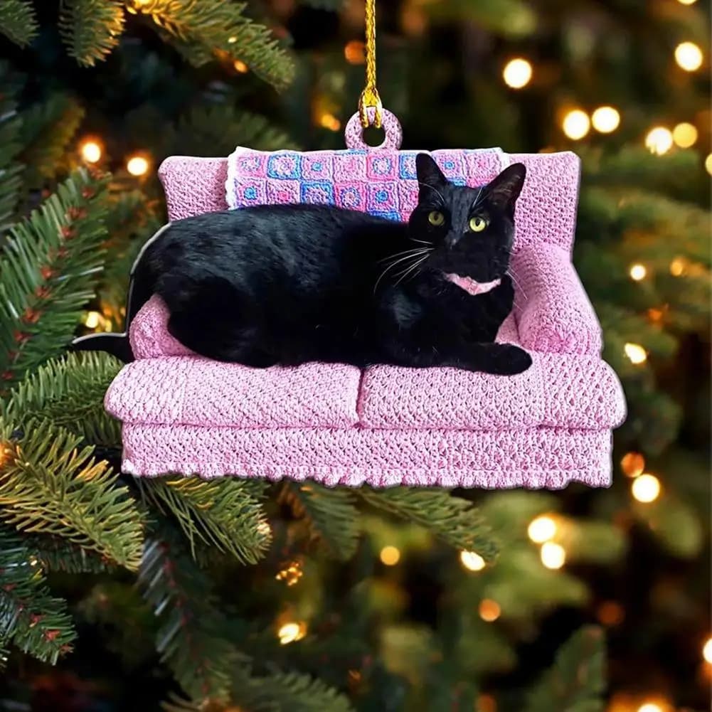 Divano di Natale Gatto 2D Albero Decorazione appesa Simpatici gatti acrilici Pendenti per bambini Regali per feste di Capodanno Navidad Home Decor H3D0