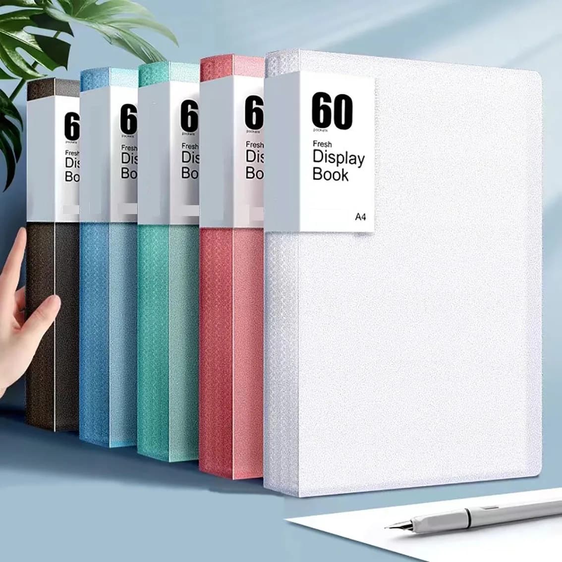 Cartella di archiviazione A4 da 60 pagine-durevole e alla moda con pannelli trasparenti-collezione di colori Morandi-salvaspazio organizzato