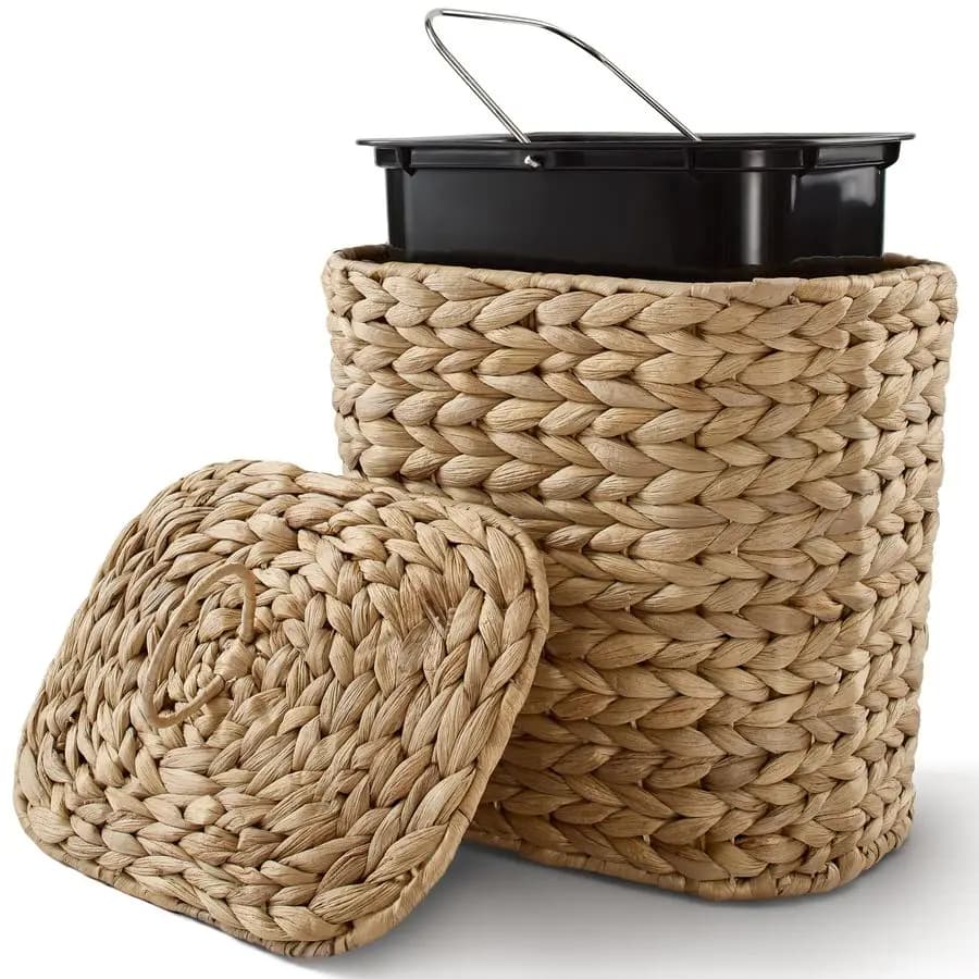 Cestino per Rifiuti in Vimini da Galloni con Coperchio, Grande Cestino in Vimini per Ufficio, Camera da Letto, Bagno, Cucina, Soggiorno
