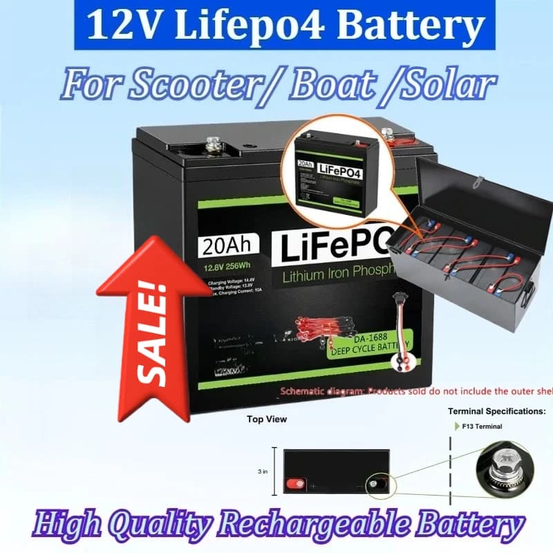 BrandNew 12V 20Ah LiFePo4 Battery Lithium Iron Phosphate Rechargeable Battery for Scooters Boat Motor Electric Bicycle Power Saw