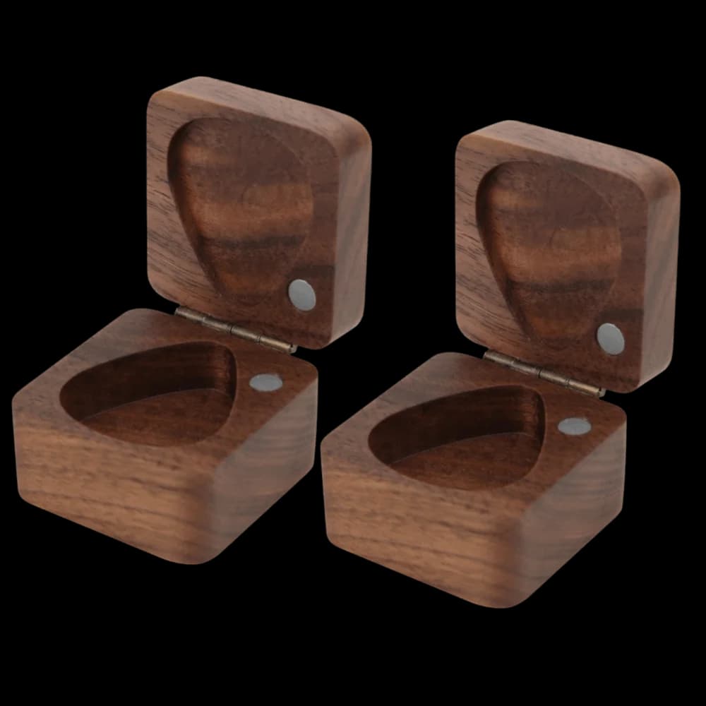 2PCS Compact Wooden Color Wooden Guitar Pick Holder Cubic Wood Guitar Pick Box Guitar Parts Organizer Guitar Player