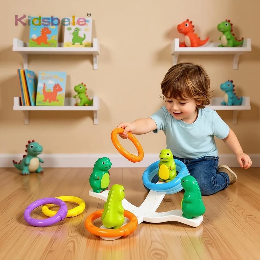 Fun Dinosaur Ring Toss Game for Kids Wobbly Toy Set Interactive Party Gift Hand-Eye Coordination Training Outdoor & Indoor Play