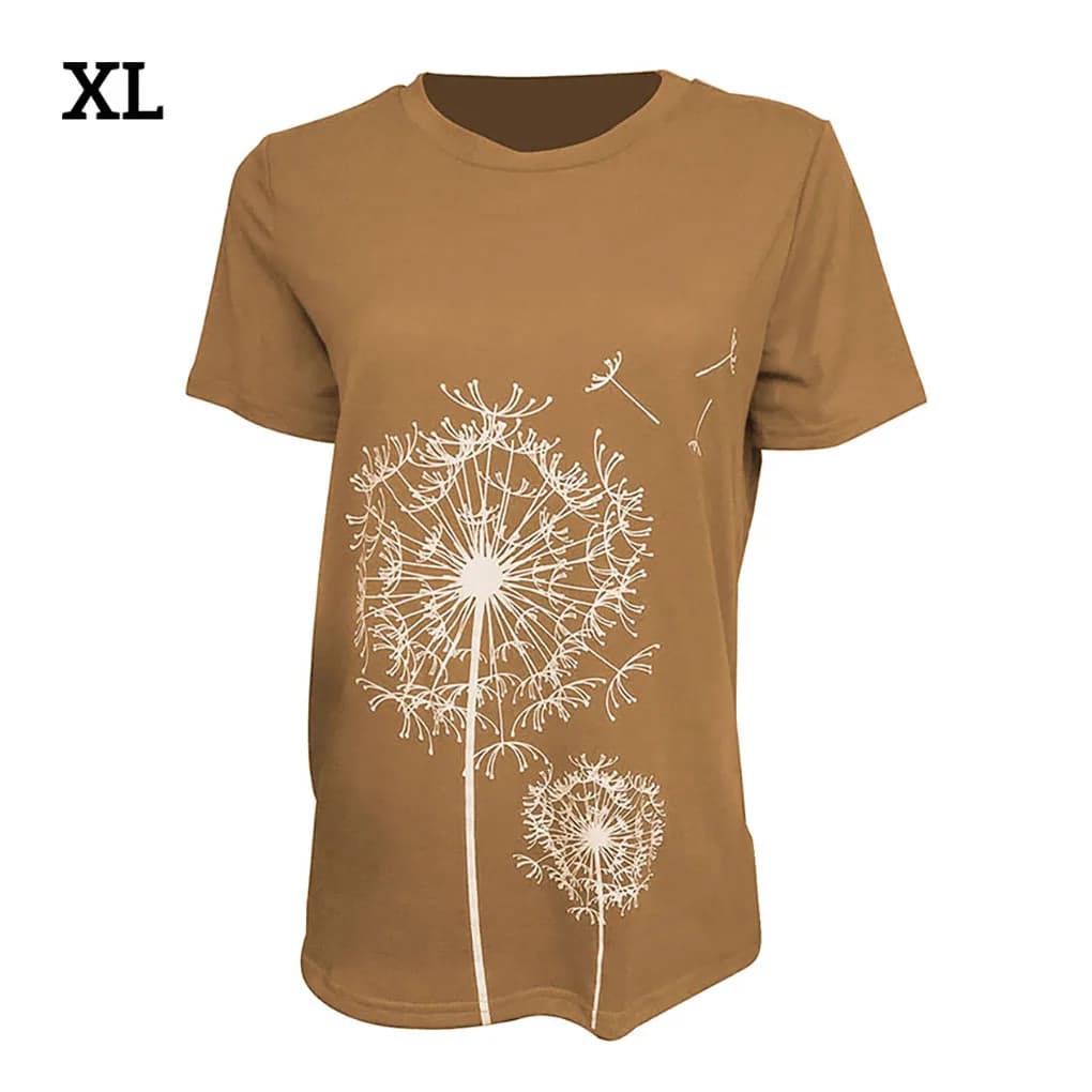Camicie da donna girocollo manica corta T-shirt traspiranti stile tarassaco ple Abbigliamento universale con stampa floreale Khaki M