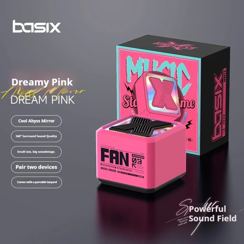 Altoparlante Bluetooth Portatile Basix X3 Mini con Luce Ambientale RGB a 360° ° Casse Audio Surround con Doppio Accoppiamento, Rosa Sognante, per Esterni e Scrivania, Idea Regalo