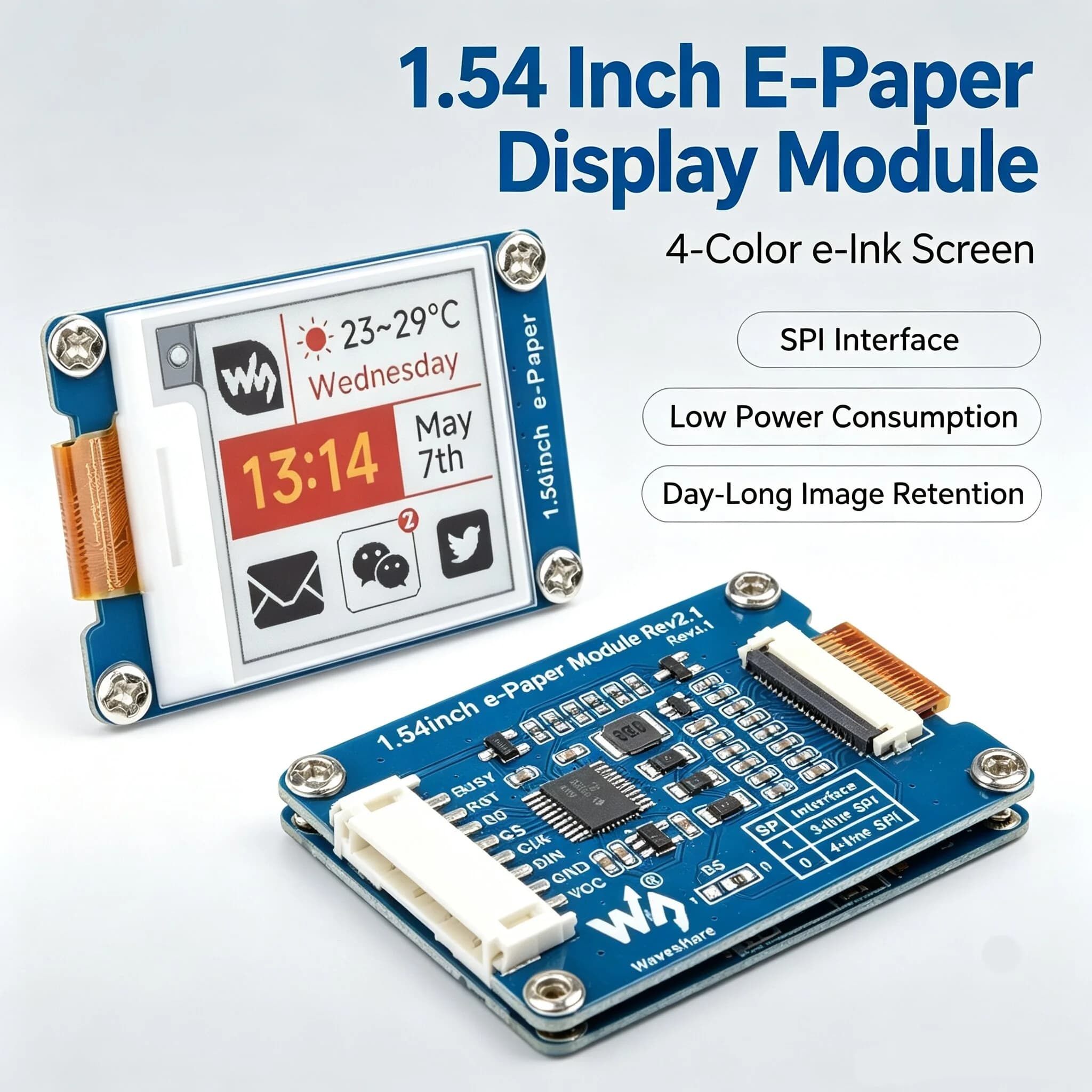 1.54 Inch E-Paper Display Module SPI Interface 4-Color e-Ink Screen (Black/White/Red/Yellow)