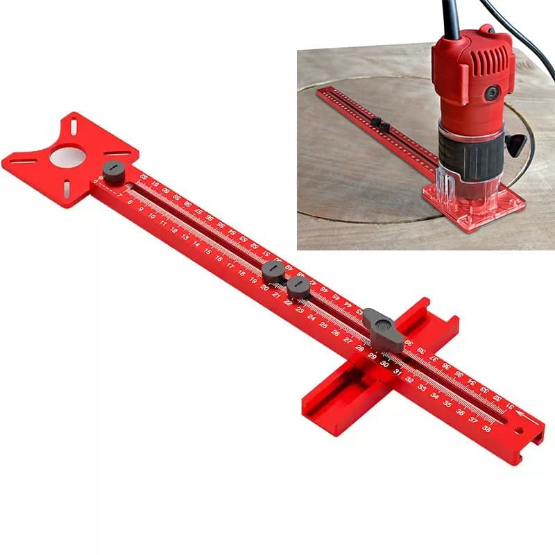 Extended 3 in 1, circular cutting mask for routers with 9-61 cm radius, aluminium cabinet hardware mask for woodworking