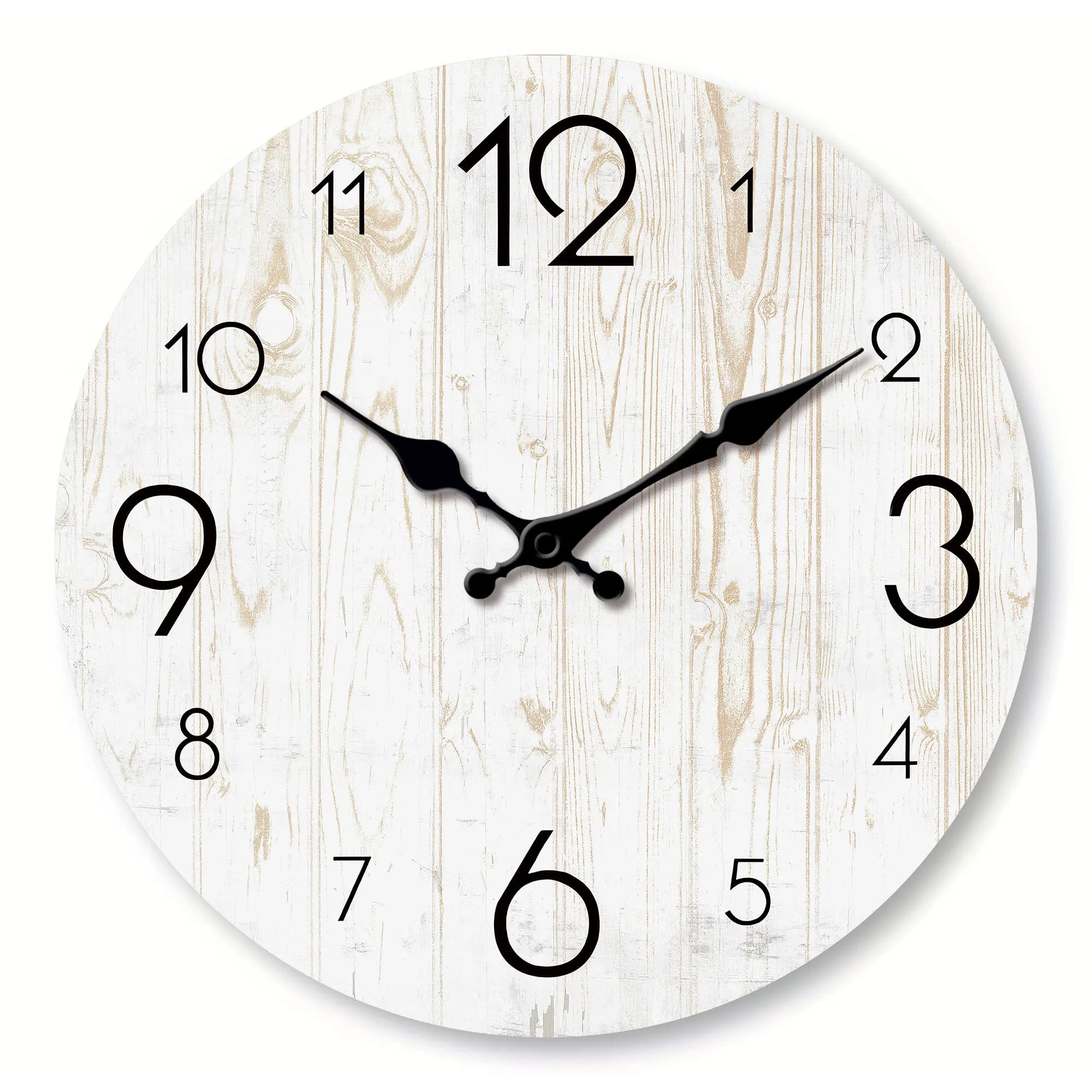 Orologio da Parete Rustico in Legno Bianco, Silenzioso Senza Ticchettio, Design con Venature Anticate, Funzionamento a Batteria per Casa e Regalo
