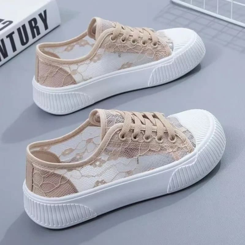 Nuove scarpe da ginnastica scarpe Casual da donna moda scarpe basse in rete di pizzo traspirante donna 2024 Tenis Feminino scarpe da jogging da donna bianche