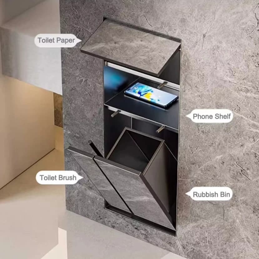 Hidden Tileable Toilet Paper Bathroom Storage for Rubbish Bin Concealed Stainless Steel Niche Trash Can Tissue Box for Hotels