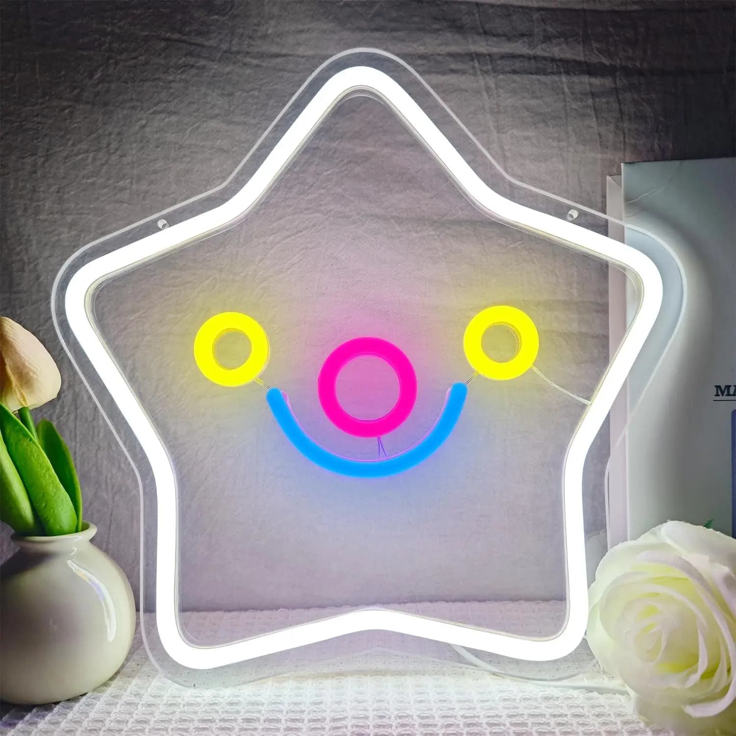 Insegna al Neon a Forma di Stella, Alimentata via USB, Luce LED al Neon per Camera da Letto, Bar, Parchi Divertimento, Feste, Regalo Perfetto per Compleanni e Festività per Bambini