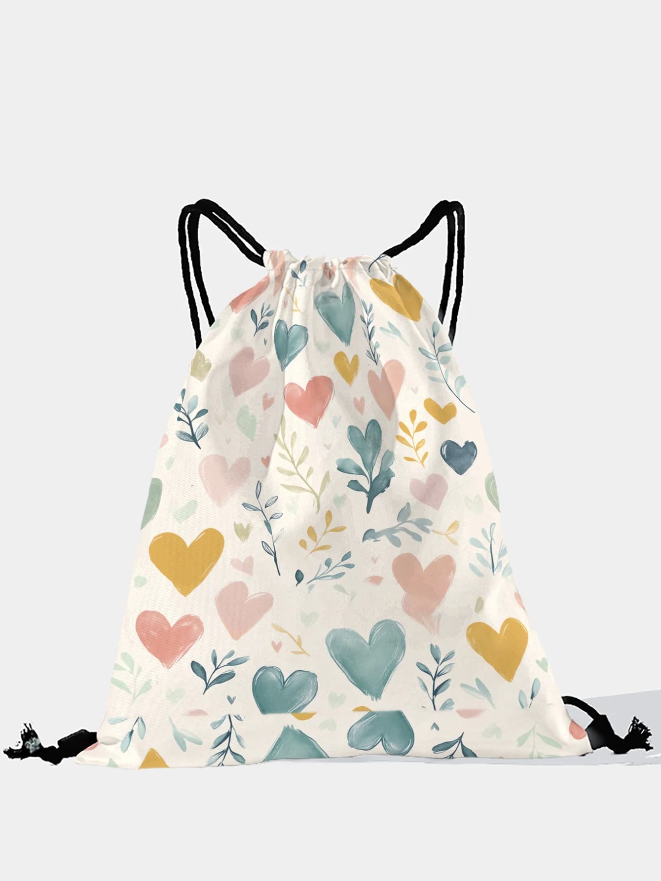 Heart Print Drawstring Backpack, Lightweight Sports Sack Bag for Gym, Yoga, Travel, School, Shopping and Daily Commute