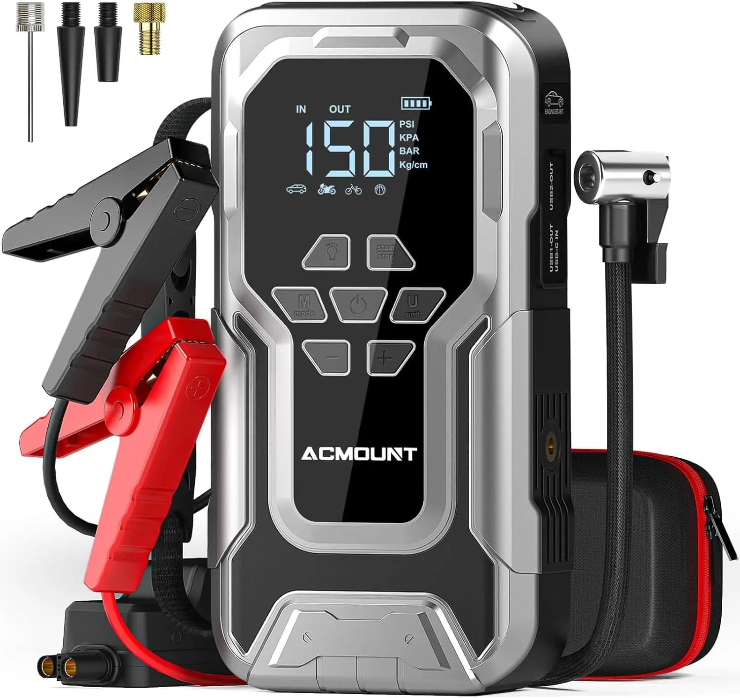 Avviatore d'Emergenza per Auto 6000A con Compressore d'Aria, Gonfiatore Pneumatici 150PSI, Power Bank 21800mAh e Luce LED