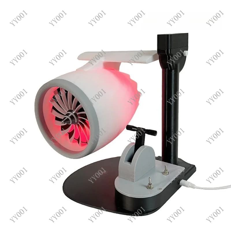Ventilatore da Tavolo a Forma di Motore Turbo con Umidificatore, Luce LED e Funzione Spray - Ornamento Tecnologico Creativo per Scrivania