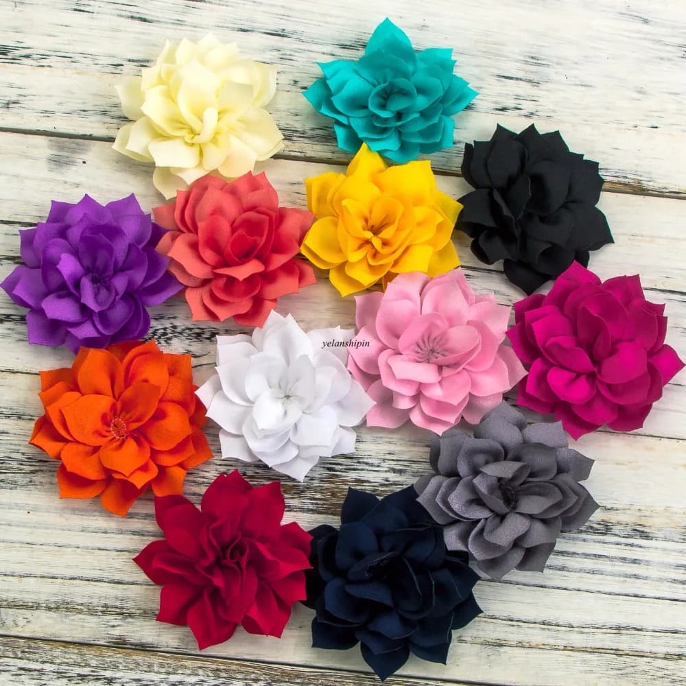 10pcs/lot 3.6" 13Colors Hair Clips Double-Layer Lotus Flowers For Kids Hair Accessories Winter Fabric Flowers For Headbands