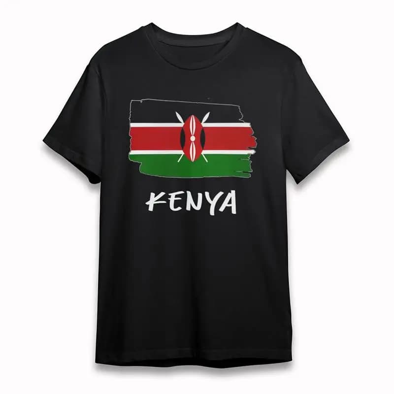 T-shirt classica morbida da uomo Kenya Shield Spear Flag Cotton Black