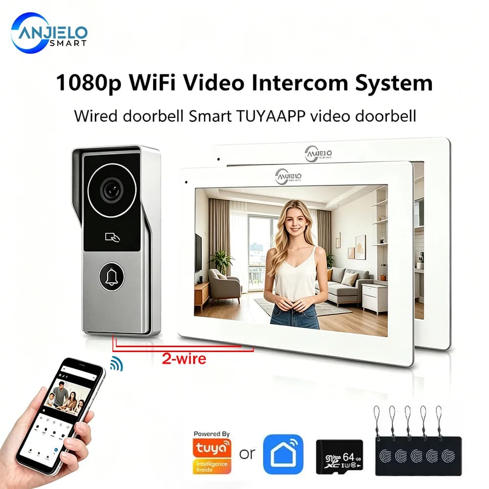 ANJIELO Sistema Videocitofonico a 2 Fili con Telecamera IP HD 1080P, Compatibile con Tuya Smart Home, Campanello di Sicurezza