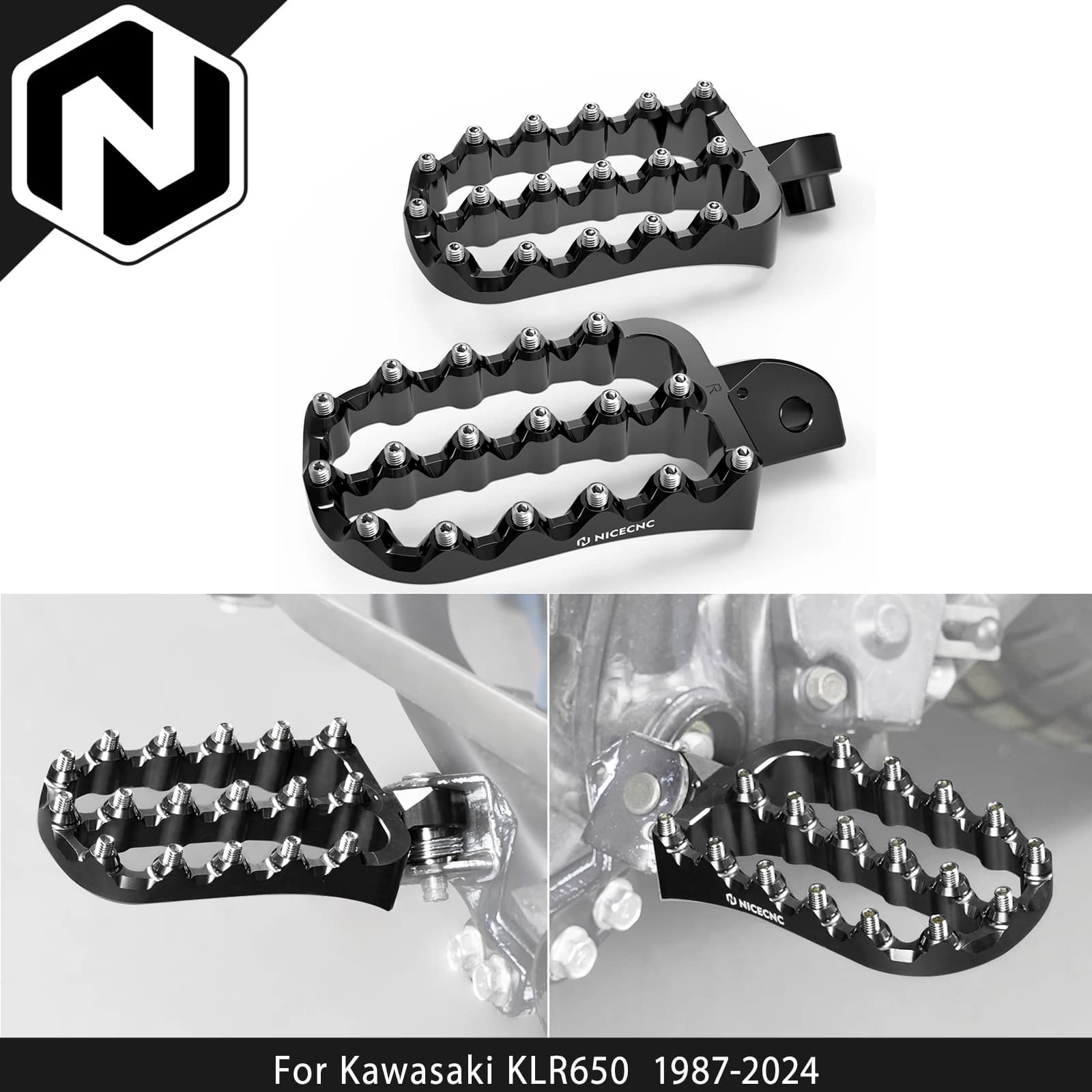 NICECNC Pedane Poggiapiedi Allargate per Kawasaki KLR650 1987-2024, KLR650 2024, KLR650 2023, KLR650 2022, KLR650 2021