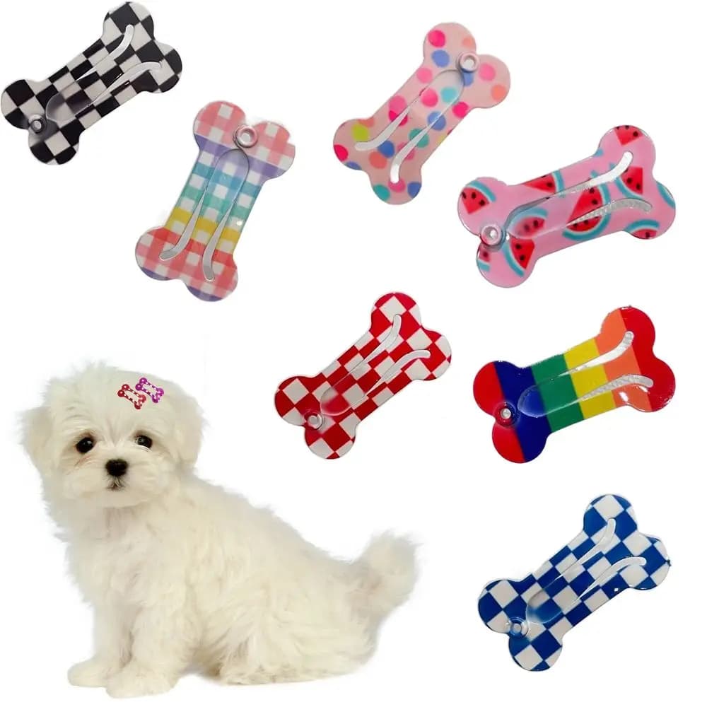5 Pezzi Fermagli Colorati per Cani, Mini Clip a Forma di Osso per Cuccioli, Accessori per Toelettatura e Acconciatura del Pelo di Cani