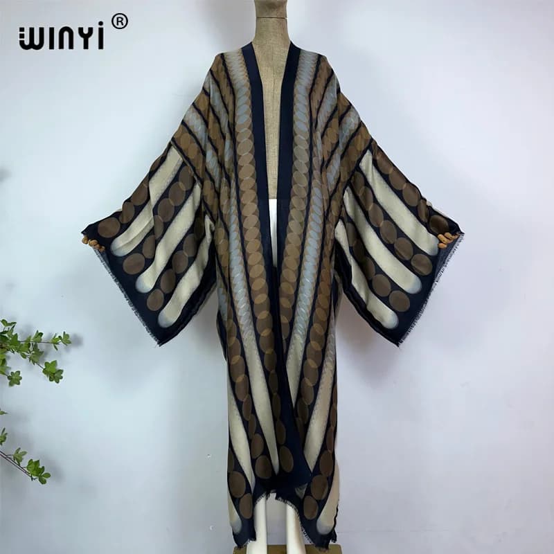 WINYI kimono estate stampa geometrica caftano abiti da spiaggia per le donne elegante Cardigan Holiday maxi beach costume da bagno abito da sera