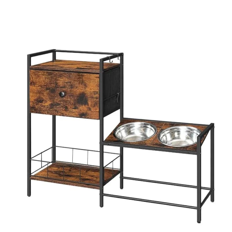 Wooden cat and dog food basin rack, large pet cat food and water bowl rack