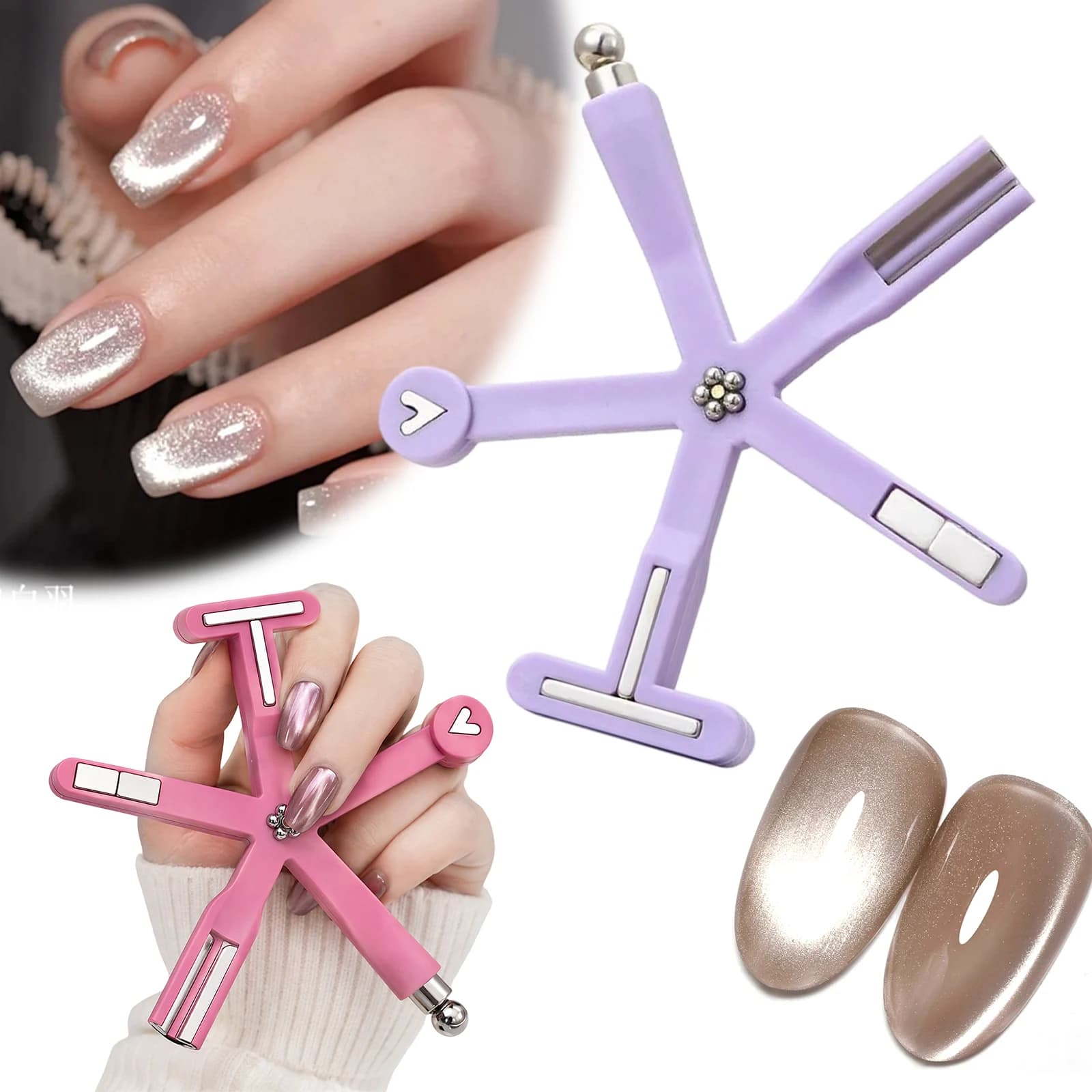 Cat Eye Gel Polish Nail Magnet 8-in-1 Cat Eye Magnet Nail Stuff Gel Nails Strong Magnetic Nail Art Wand with Steel Ball for Home