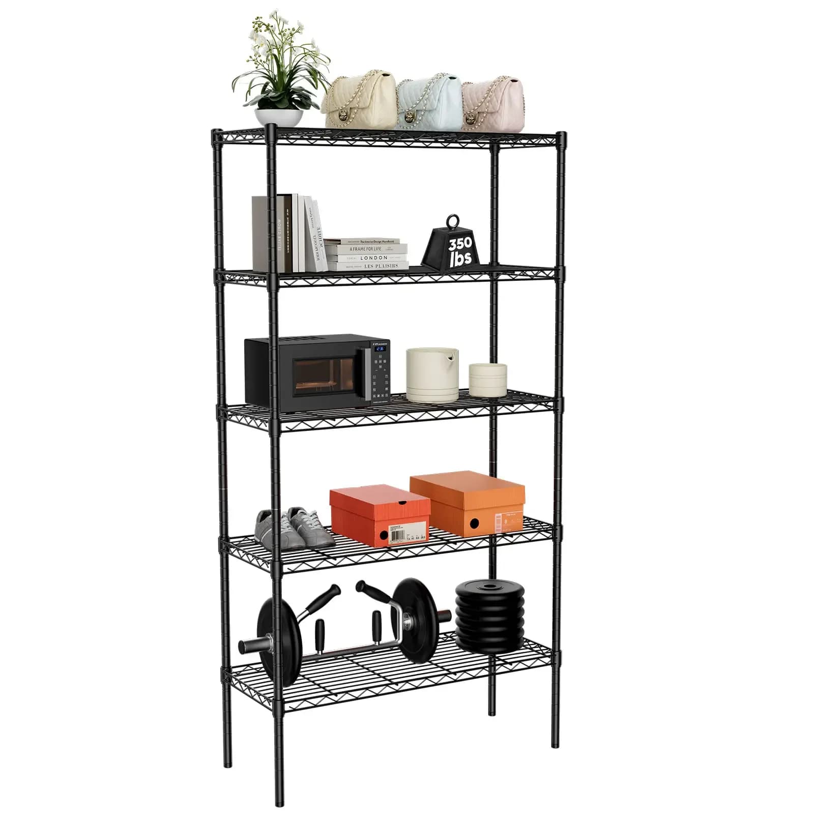 Sweet Furniture Heavy-Duty Metal Storage Shelving Unit - 3/4/5-Tier Adjustable Wire Racks, Freestanding Bathroom Organizer Shelf for Home Storage Organization (4-Tier Racks Option Available)