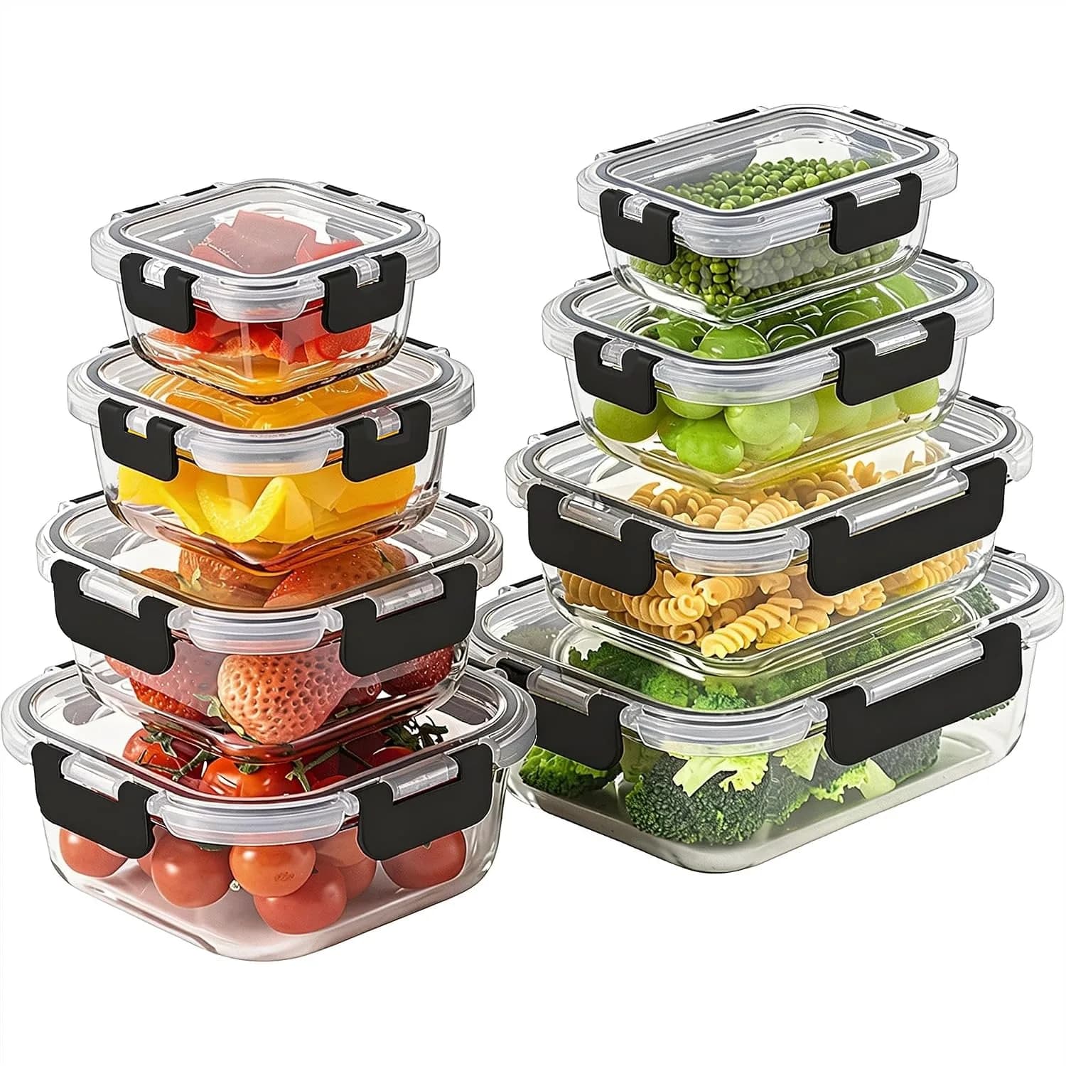 Borosilicate Glass Food Storage Containers with Lids 8 Pack, Airtight Meal Prep Bento Boxes for Oven Freezer and Dishwasher
