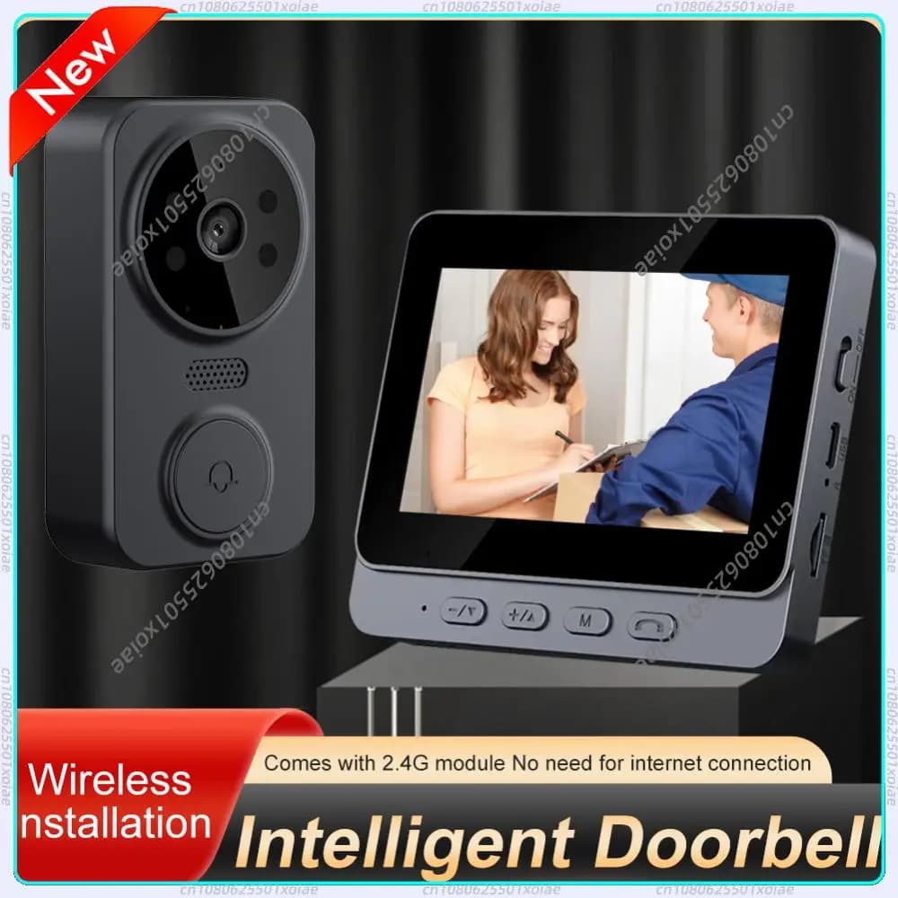 Video Doorbell Video Intercom Doorbell Camera 1080P 4.3inch IPS Screen Eye Peephole Camera 2.4G for Villa Home Office Apartment
