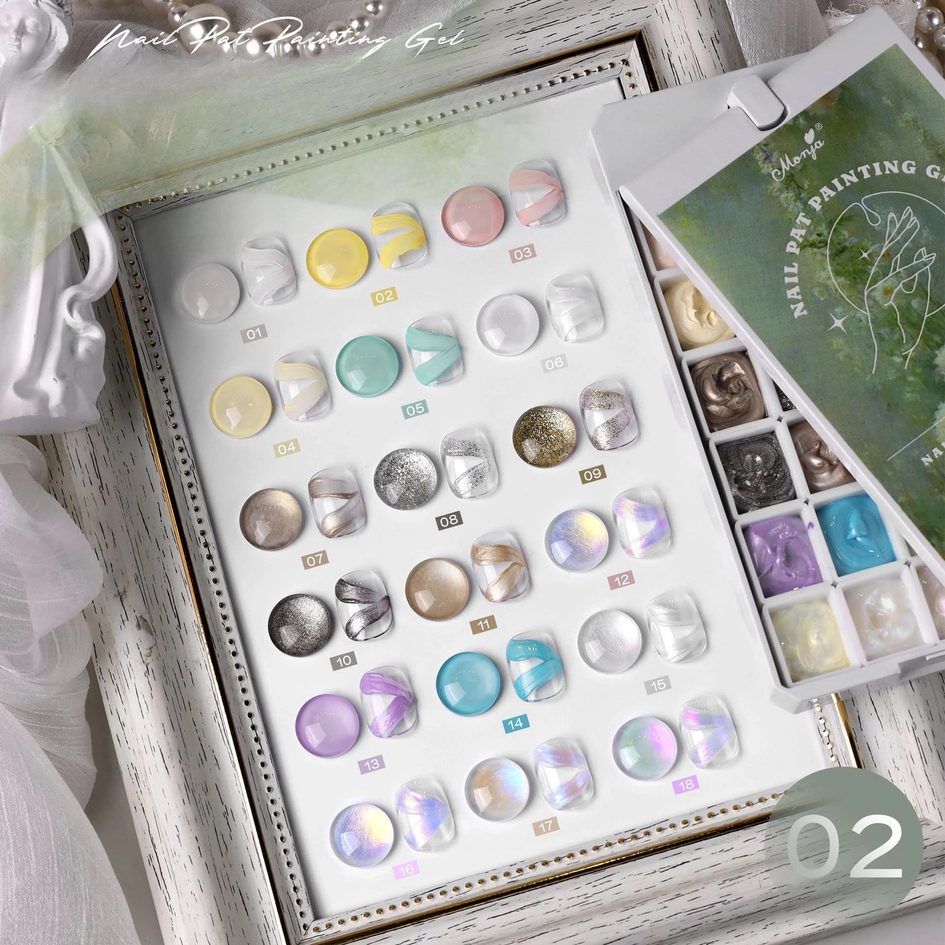 Palette Gel per Unghie Sfumato a 18 Griglie, Gel per Pittura, Stamping, Rubbing e Blush, Smalto Gel Soak Off UV LED per Manicure