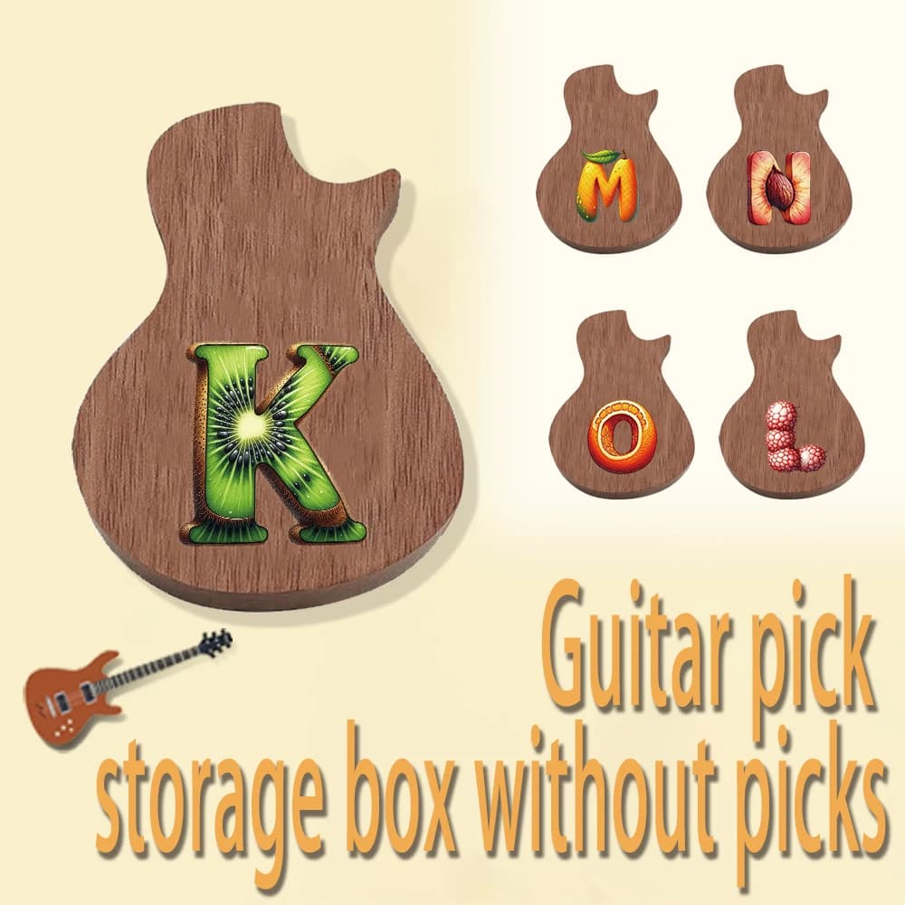 Custodia per plettro a forma di chitarra da 1 pezzo dotata di tre fori per riporre le palette Lettera di frutta Nome iniziale 26 lettere