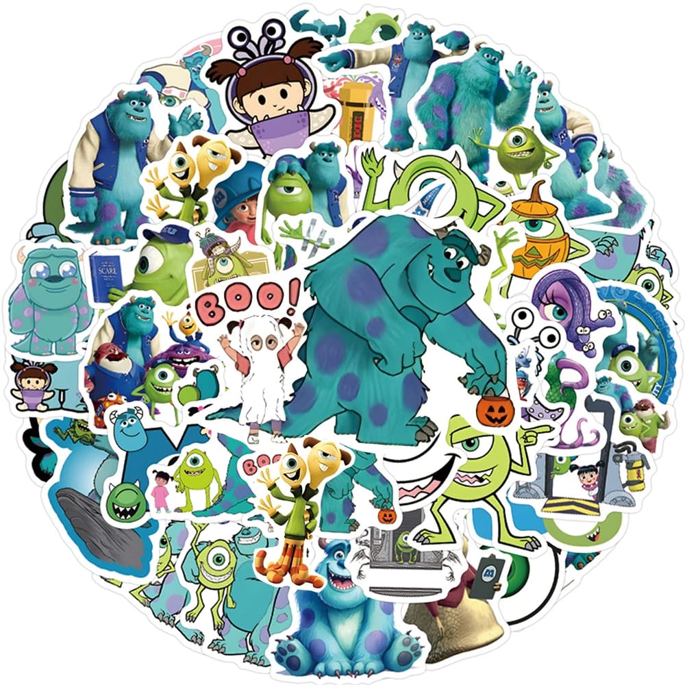 60 Pezzi Adesivi Disney Divertenti Mostri S.r.l. Cartoni Animati Graffiti Carini Decalcomanie Giocattolo Casco Valigia Laptop PVC per Regalo