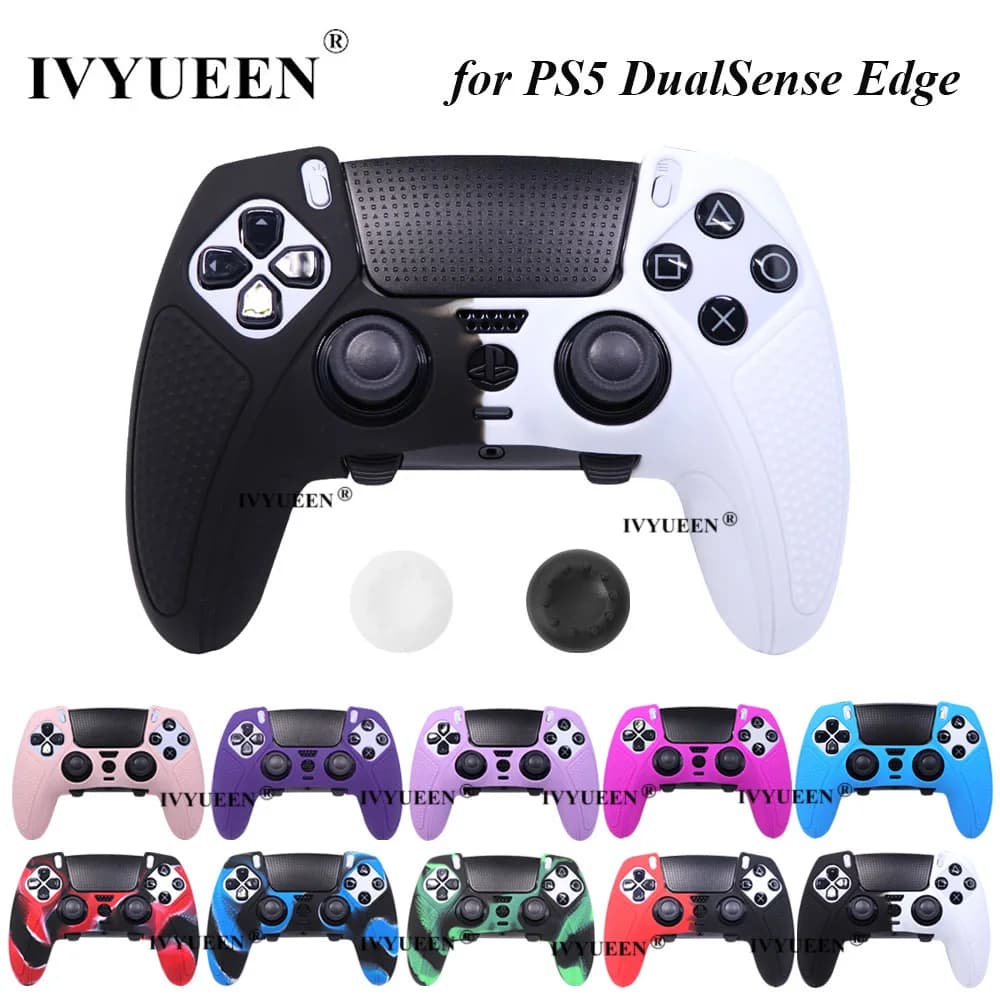 IVYUEEN Custodia in gomma morbida in silicone per PlayStation 5 PS5 DualSense Edge Controller Protector Skin Thumb Grip Caps Accessori