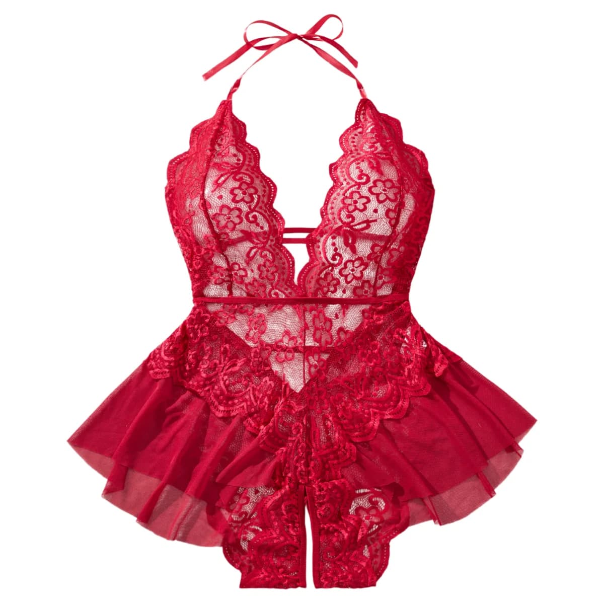 Lingerie Sexy Plus Size per Donne, Body in Pizzo Traforato, Pigiama Erotico, Reggiseno Aperto a V Profondo, Intimo Teddy Babydoll