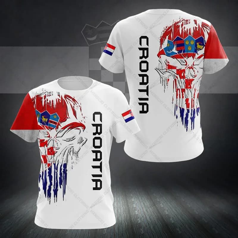 Custom T-shirts with graphic skull of the emblem of Croatia Men's casual summer t-shirt, woman and child T-shirt oversize streetwear with short sleeves