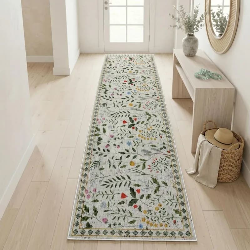 VIKAMA Bohemian Fresh Wind Running Carpet Anti slip Washable Wrinkle resistant Carpet Kitchen Corridor Living Room Home Decor