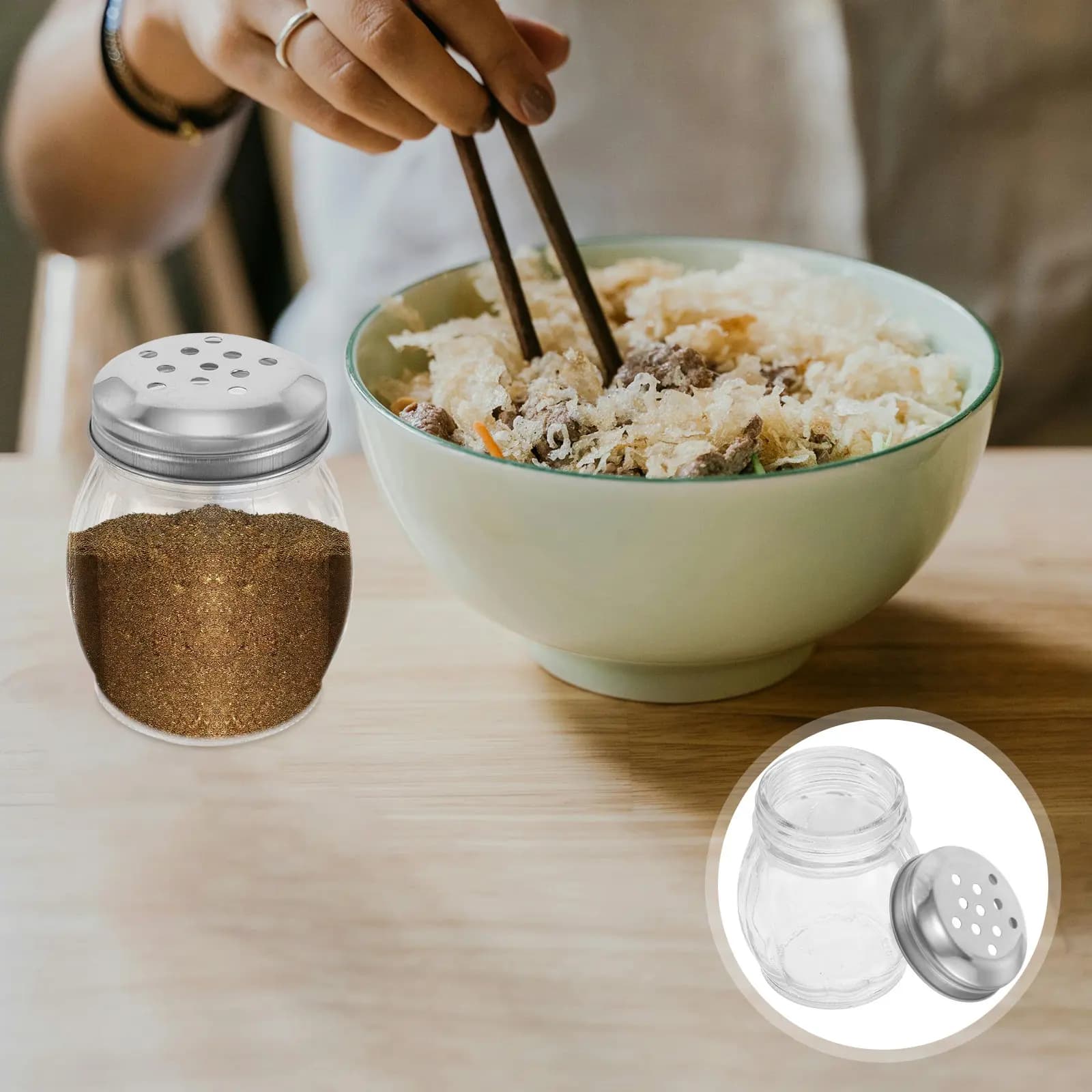 Set di 2 Bottiglie in Vetro per Condimenti, Barattoli Trasparenti per Spezie con Coperchi per Sale, Pepe, Essenza di Pollo, Cucina, Esterni e Viaggi