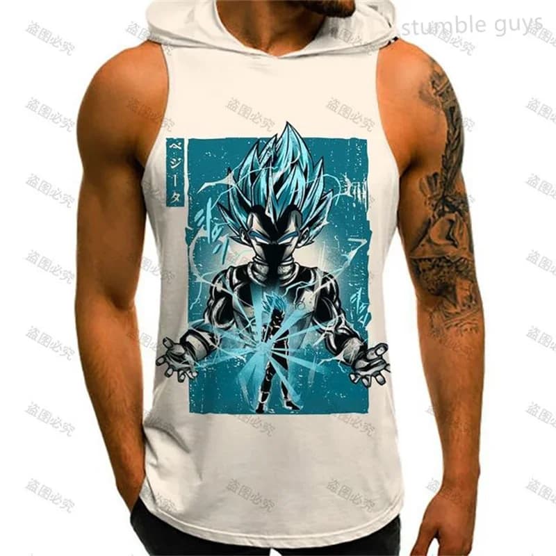 Gilet con cappuccio estivo da uomo con design basic di Goku, T-shirt Goku, Kakarot, Vegeta, Super Saiyan, Top per palestra e fitness
