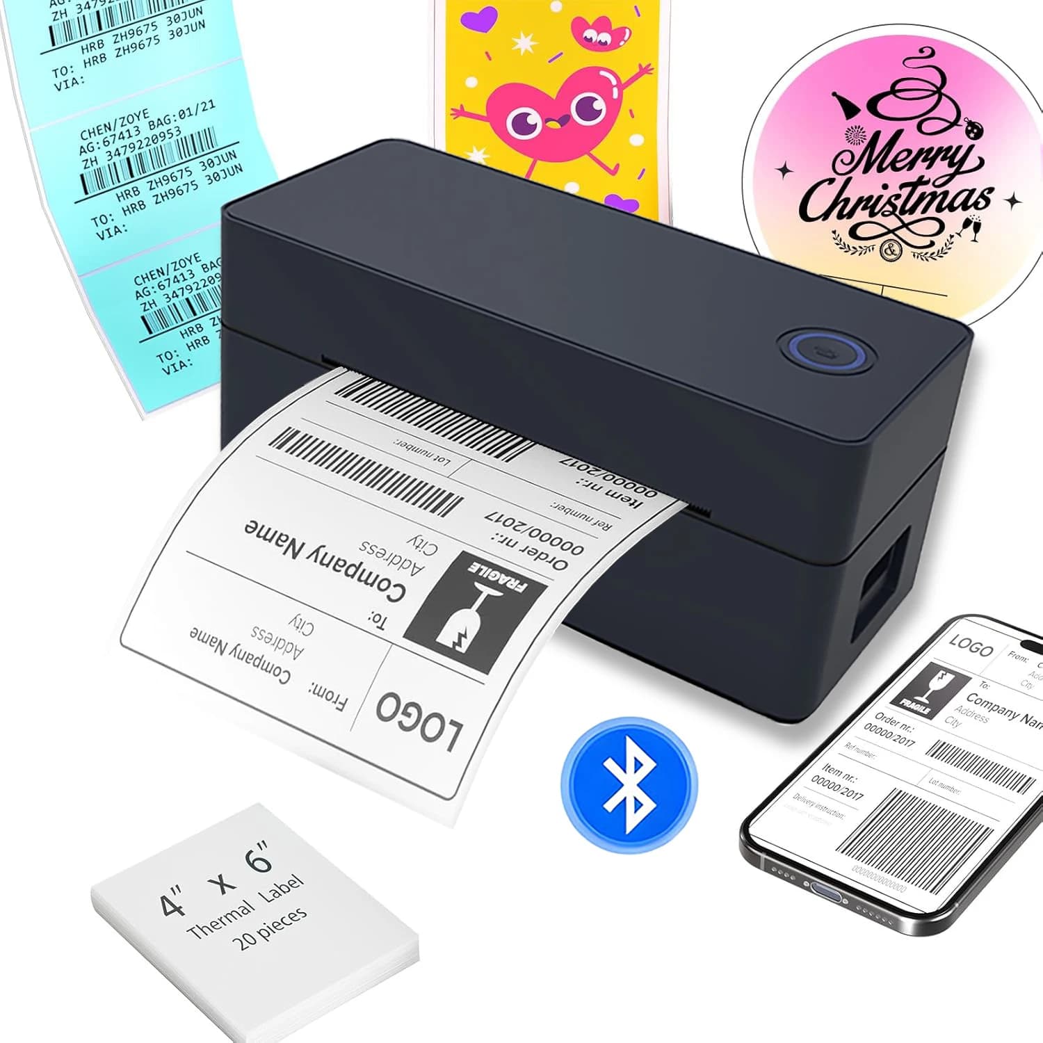 Stampante termica Bluetooth Stampante per etichette di spedizione 4 × 6 per piccole imprese, stampanti per etichette thrmiche da tavolo per pacchi di spedizione