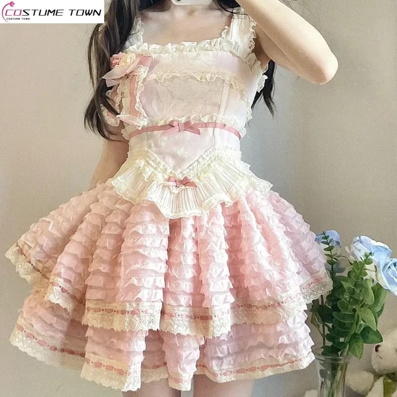Spring and summer style falling cherry wind chime Lolita ballet style cake skirt princess skirt