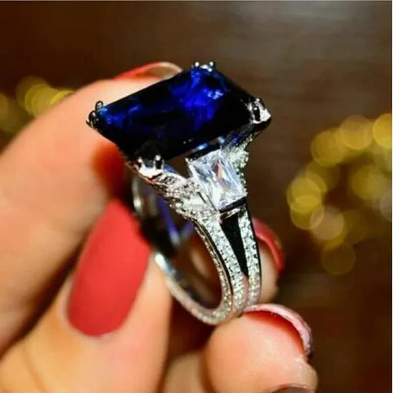 Eiffel Tower 6ct Lab Sapphire Diamond Ring 925 Sterling Silver Engagement Wedding Band Rings for Women Anniversary Jewelry