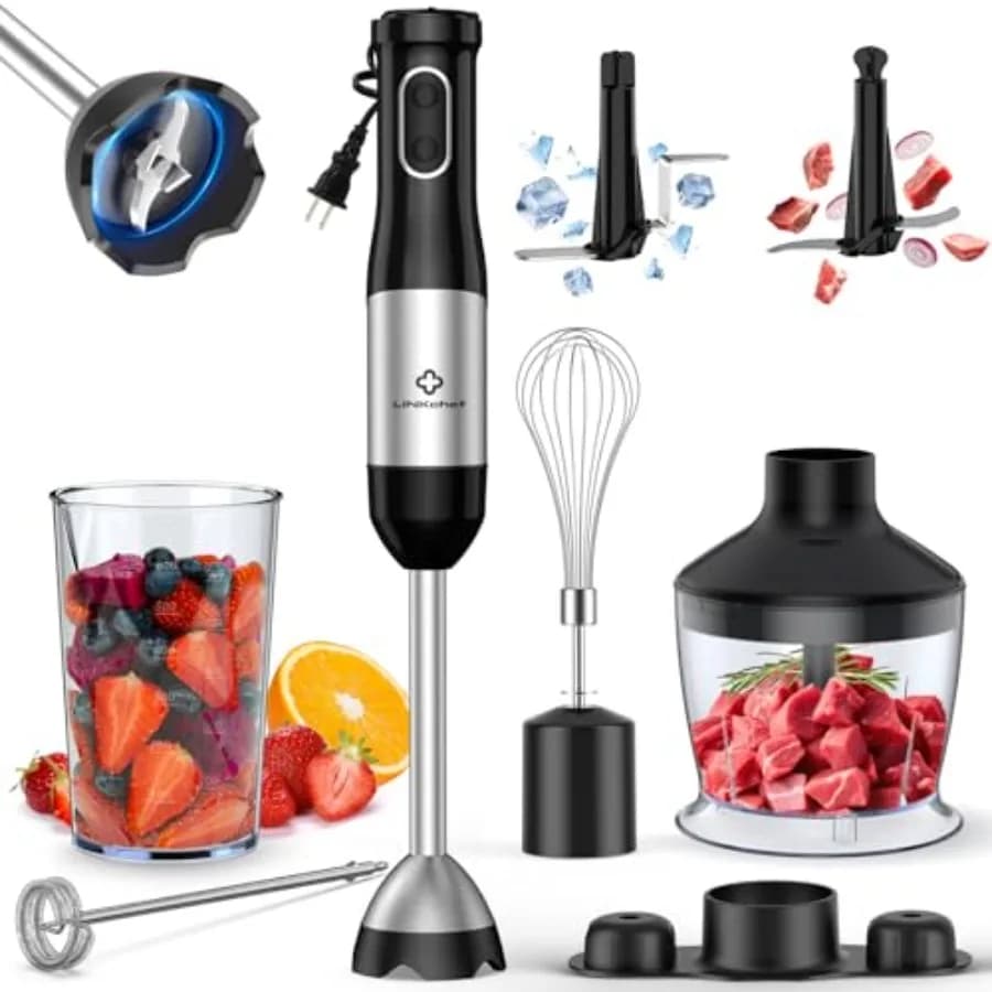 7-in-1 Immersion Blender 800W Hand Blender with 20 Speeds and Turbo Scratch-Resistant Guard 2 Titanium Blades Whisk Milk Frothe