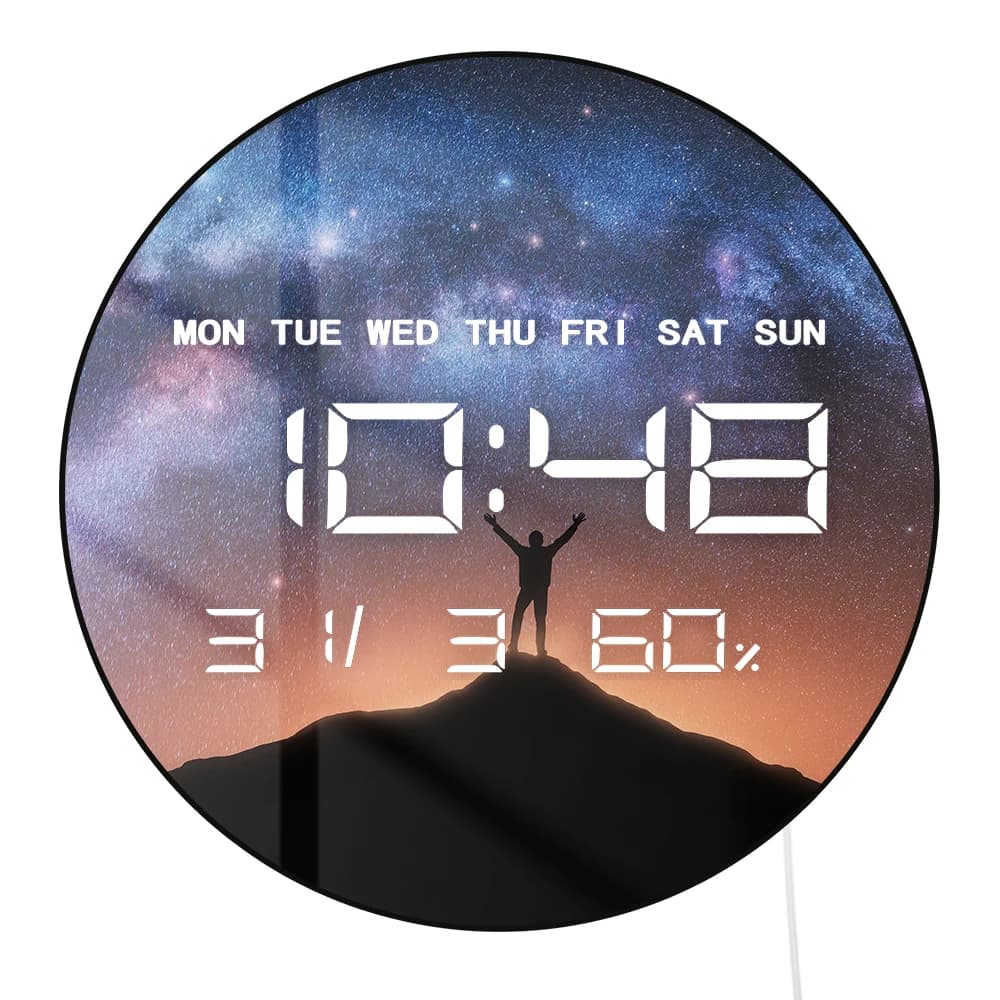 Orologio da Parete Digitale LED Multifunzionale con Cielo Notturno Stellato, Galassia e Via Lattea, Decorazione per la Casa, Orologio Elettronico con Display a Numeri Grandi